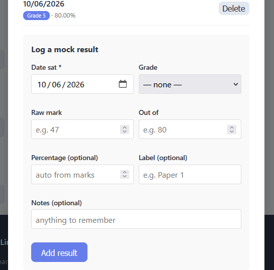 Mock exams tracker